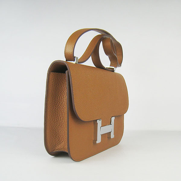 7A Hermes Oxhide Leather Message Bag Light Coffee H017 - Click Image to Close